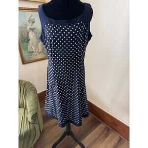 Chaps Navy Blue White Polka Dot Sleeveless Dress Womens Large